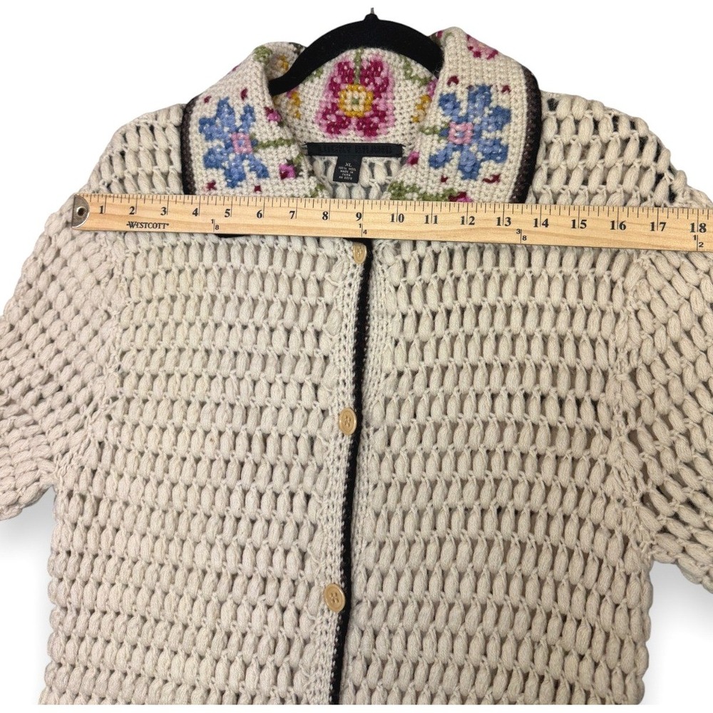 Lucky Brand VTG Wool Crochet Knit Long Cardigan Sweater Coat Duster‎ Womens XL - Picture 10 of 12